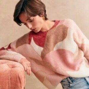 Sezane - Hollie Jumper - Pink/Camel Foliage Print (Size M)